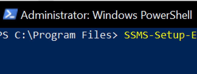 powershell terminal that indicates an installation for SSMS